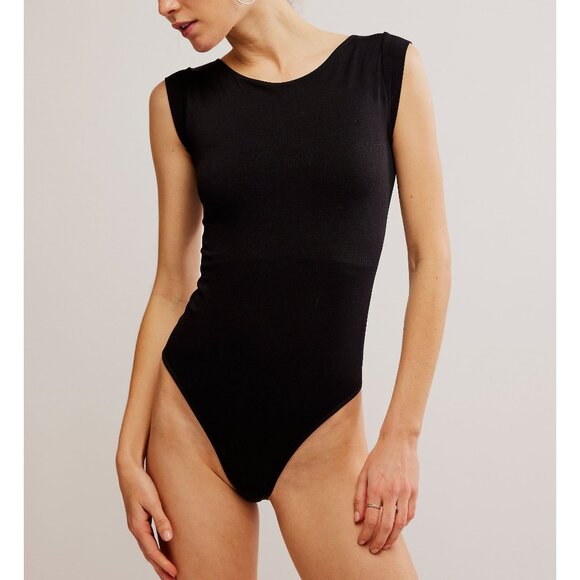 FREE PEOPLE Clean Lines Boat Neck Bodysuit / Black - Picture 2 of 7